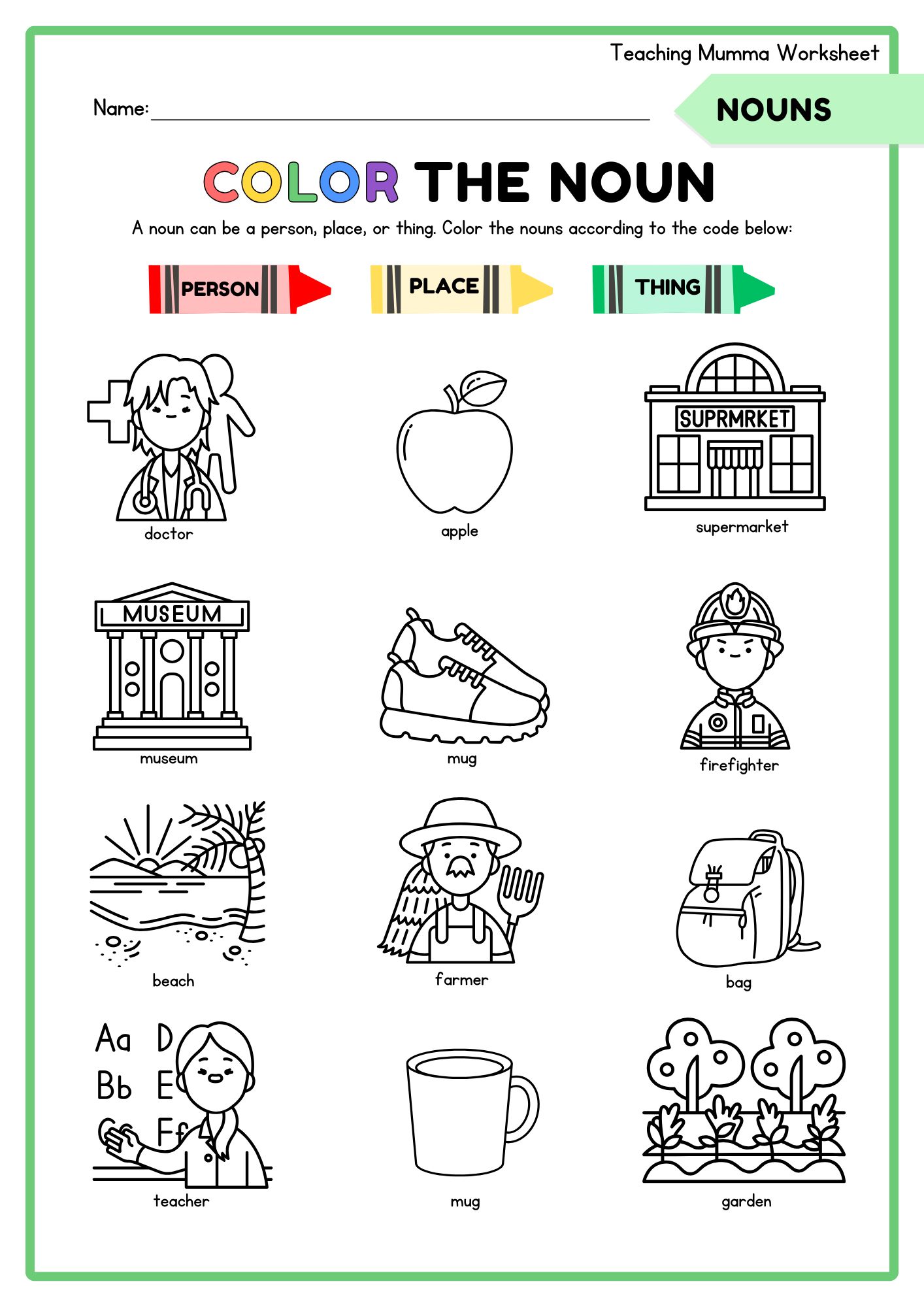 Color the Noun Worksheet Thumbnail
